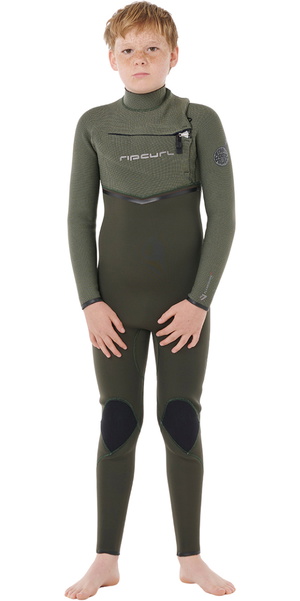 2026 Rip Curl Junior Flashbomb Pro 4/3mm Chest Zip Neopreno 14JBFS - Deep Cactus